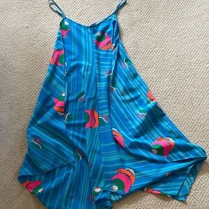 JB by Julie Brown Bright Blue Striped Slip Dress with large Pink fish